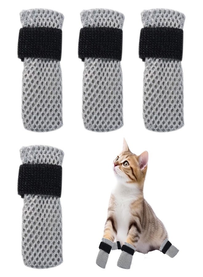 QIYUDA 4 Pcs Cat Mittens to Prevent Scratching for Pets with Paw Inner Diameter up to 1.35 Inches, Adjustable Breathable Mesh Kitten Shoes Socks Booties for Only Grey - Image 1